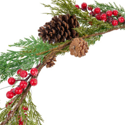 Sleigh Bells Ring Frosted Red Berry Pinecone LED Christmas Garland 240cm - thumbnail 2