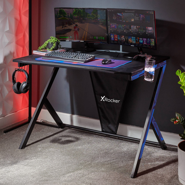 X Rocker Ocelot Black Gaming Desk with Mousepad - image 1