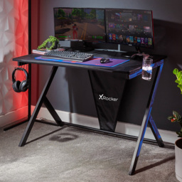 X Rocker Ocelot Black Gaming Desk with Mousepad - thumbnail 1