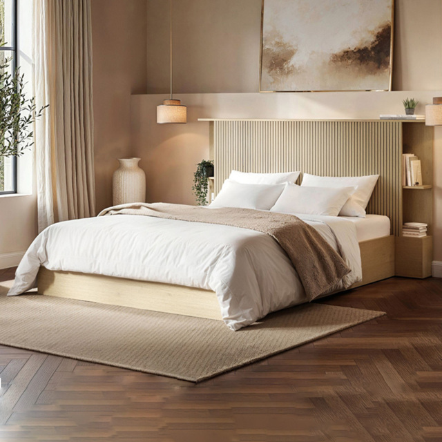 SOLACE+CO Zora Oak King Size Lift-Up Ottoman Bed with Headboard Shelf - image 1