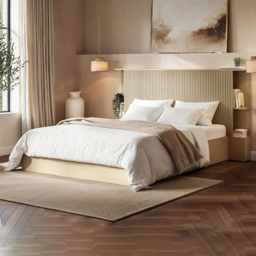 SOLACE+CO Zora Oak King Size Lift-Up Ottoman Bed with Headboard Shelf - thumbnail 1