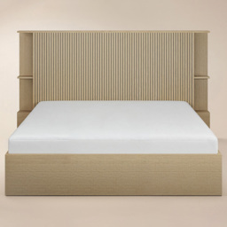 SOLACE+CO Zora Oak King Size Lift-Up Ottoman Bed with Headboard Shelf - thumbnail 4