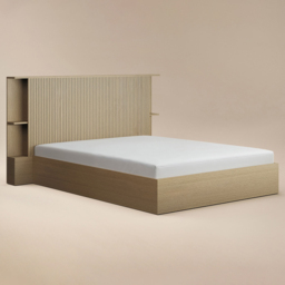 SOLACE+CO Zora Oak King Size Lift-Up Ottoman Bed with Headboard Shelf - thumbnail 2