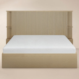 SOLACE+CO Zora Oak King Size Lift-Up Ottoman Bed with Headboard Shelf - thumbnail 3