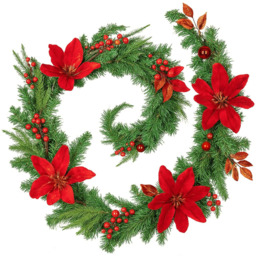 Marco Paul 40 Warm and Bright White LED Burgundy Magnolia Flower Garland with Red Berries 9ft - thumbnail 1