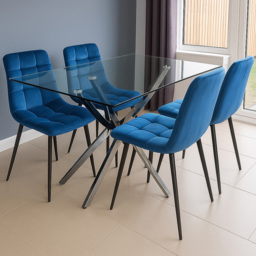 Kosy Koala 4 Seater Glass Rectangle Dining Set Blue Velvet