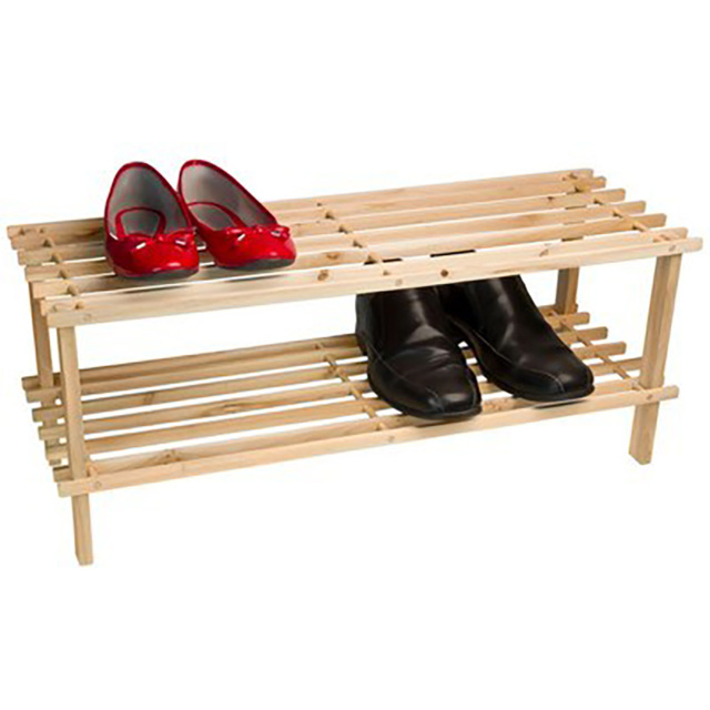 Natural 2 Tier Wooden Shoe Rack