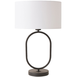 ValueLights Antonia White Fabric Drum Shade Matte Black Oval LED Table Lamp