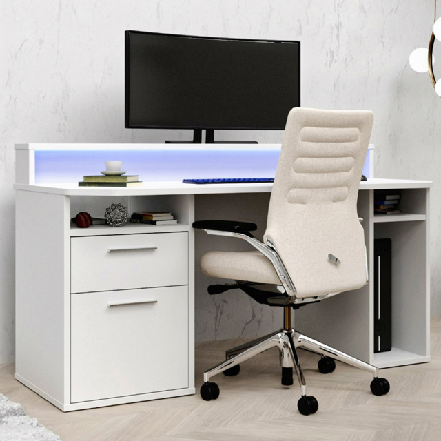Flair Power Z White Single Door Single Drawer Gaming Desk with Colour Changing LED - image 1
