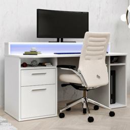 Flair Power Z White Single Door Single Drawer Gaming Desk with Colour Changing LED - thumbnail 1