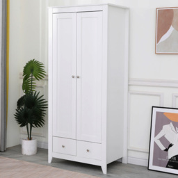 FurnitureHMD White 2 Door 2 Drawer Wooden Wardrobe