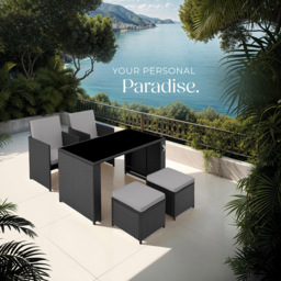 tectake Palermo 4 Seater Black and Grey Garden Bistro Set - thumbnail 3