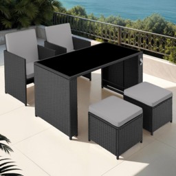tectake Palermo 4 Seater Black and Grey Garden Bistro Set - thumbnail 1