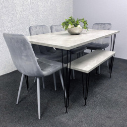 Kosy Koala 6 Seater Grey Velvet Dining Table Set - thumbnail 1