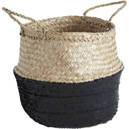 Premier Housewares Black Sequin and Natural Small Seagrass Basket - thumbnail 1