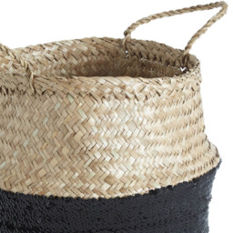 Premier Housewares Black Sequin and Natural Small Seagrass Basket - thumbnail 3