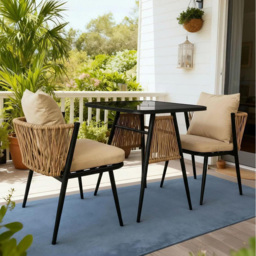 Home Source Valena Black 2 Seater Rattan Metal Bistro Set - thumbnail 1