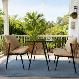 Home Source Valena Black 2 Seater Rattan Metal Bistro Set - thumbnail 4