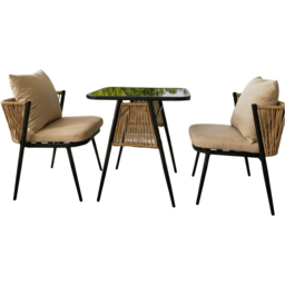 Home Source Valena Black 2 Seater Rattan Metal Bistro Set - thumbnail 2