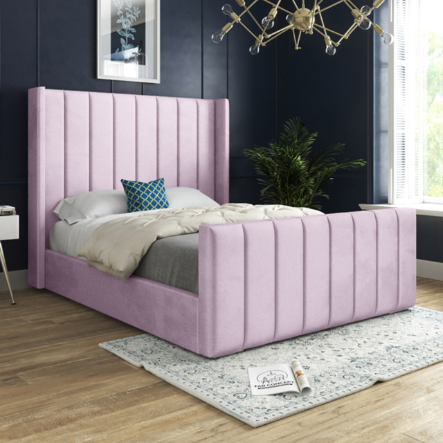 Romano Single Pink Soft Velvet Upholstered Bed Frame with Straight Winged Headboard - image 1