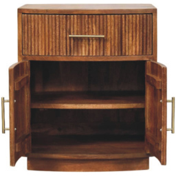 Artisan Furniture Amber Oak 2 Door Single Drawer Ribbed Mango Wood Curved Bedside Table - thumbnail 4