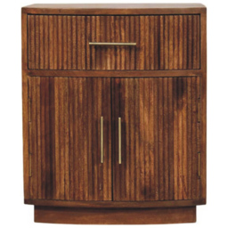 Artisan Furniture Amber Oak 2 Door Single Drawer Ribbed Mango Wood Curved Bedside Table - thumbnail 2