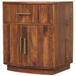 Artisan Furniture Amber Oak 2 Door Single Drawer Ribbed Mango Wood Curved Bedside Table - thumbnail 3