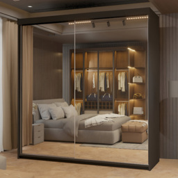 Sliding Wardrobes 4U Queen Black 2 Door Full Length Mirrored Wardrobe - thumbnail 1