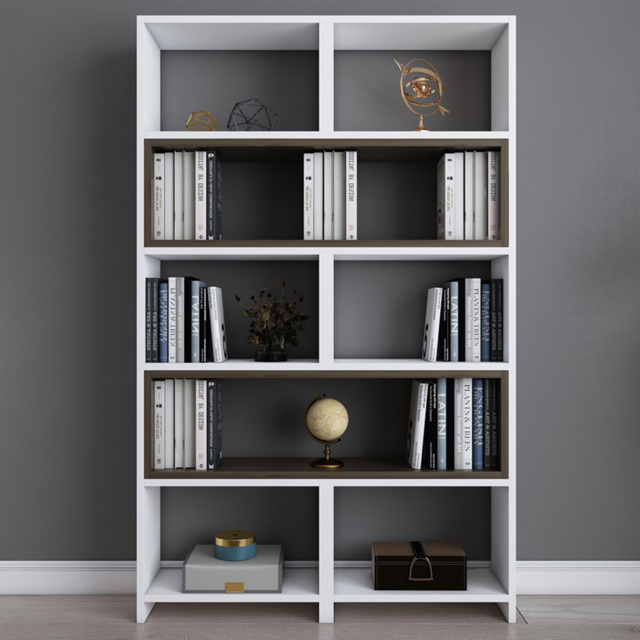 Decorotika Poyraz 8 Shelf White and Walnut Bookshelf - image 1