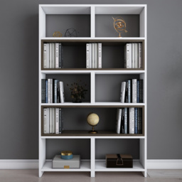 Decorotika Poyraz 8 Shelf White and Walnut Bookshelf