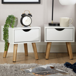 Home Source Boden White Single Drawer Bedside Table 2 Pack - thumbnail 1