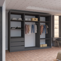 M N Furniture Roman 3 Door Grey and Oak Mirrored Sliding Wardrobe 250cm - thumbnail 3