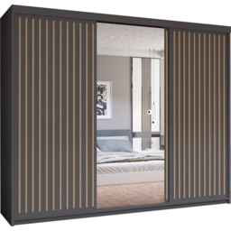 M N Furniture Roman 3 Door Grey and Oak Mirrored Sliding Wardrobe 250cm - thumbnail 2