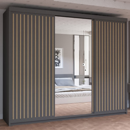M N Furniture Roman 3 Door Grey and Oak Mirrored Sliding Wardrobe 250cm
