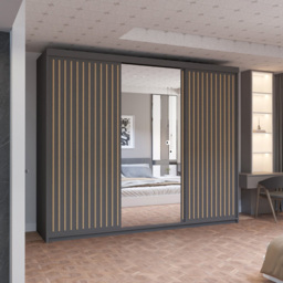 M N Furniture Roman 3 Door Grey and Oak Mirrored Sliding Wardrobe 250cm - thumbnail 4
