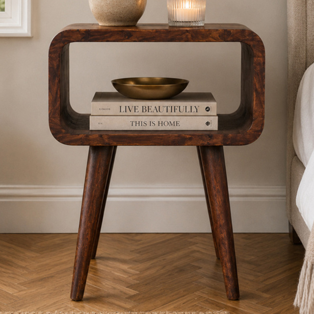 Artisan Furniture Chestnut Single Shelf Solid Wood Mini Curved Open Bedside Table - image 1