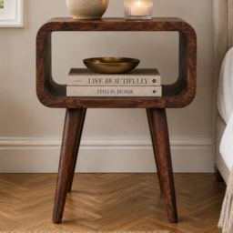 Artisan Furniture Chestnut Single Shelf Solid Wood Mini Curved Open Bedside Table - thumbnail 1