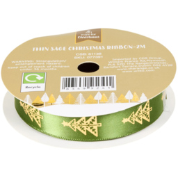 Pack of 3 Thin Sage Christmas Ribbons - Sage Green - thumbnail 3