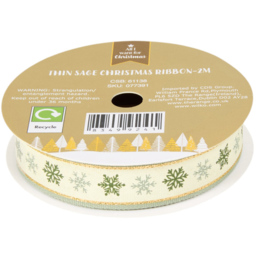 Pack of 3 Thin Sage Christmas Ribbons - Sage Green - thumbnail 2