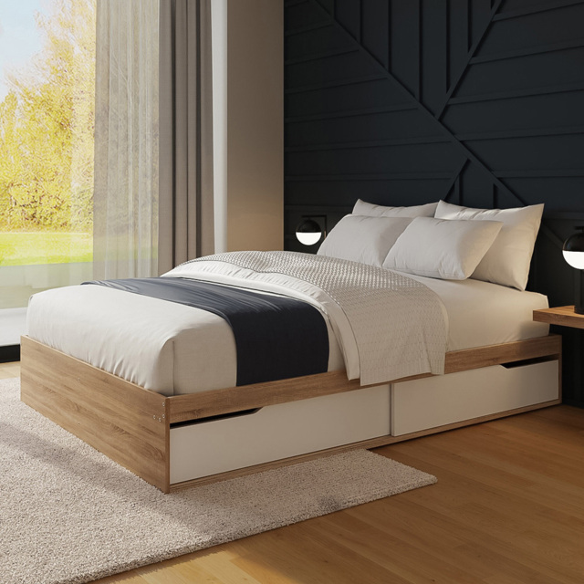GFW Kai Oak and White Double 2 Drawer Platform Storage Bed with Memory Pocket Spring Mattress - image 1