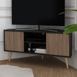 Decorotika Lesson 2 Shelf 2 Drawer Black and Alina Corner TV Stand
