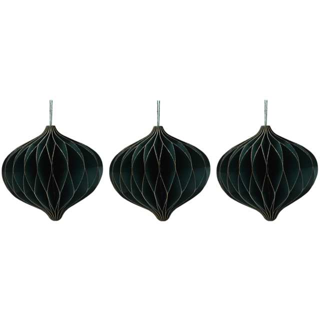 The Seasonal Gift Co Dark Green Paper Onion Shaped Bauble with Gold Edge 3 Pack - image 1