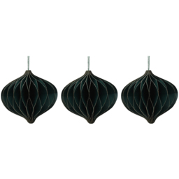 The Seasonal Gift Co Dark Green Paper Onion Shaped Bauble with Gold Edge 3 Pack - thumbnail 1
