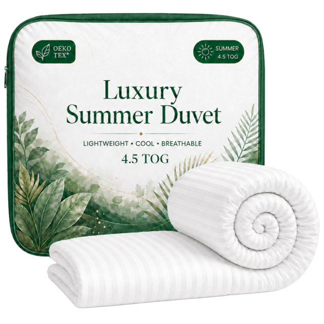 Opulent Home White Double Striped Summer Hollowfibre Duvet 4.5 Tog - image 1