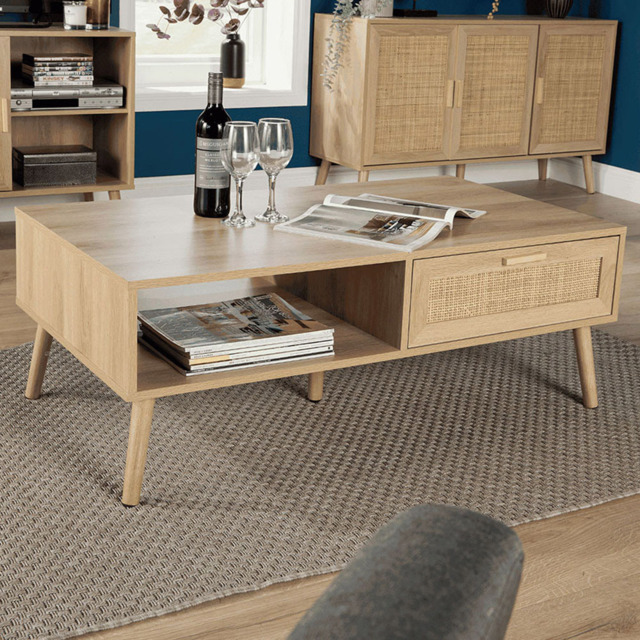Home Source Astbury Single Drawer Single Shelf Rattan Coffee Table - image 1