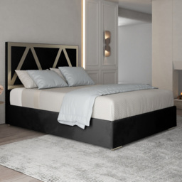 Alison Black King Size Velvet Upholstered Metal Bed Frame with Panelled Headboard