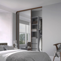 Spacepro Classic Single Panel Walnut Frame Mirror Sliding Door 2220 x 610mm - thumbnail 2