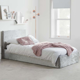 Berlin Single Steel Crushed Velvet Ottoman Bed