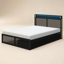 Flair Callan Black Small Double Metal Bed Frame with Storage and LED Headboard - thumbnail 2