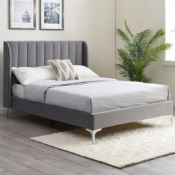 Hyacinth Double Grey Velvet Bed Frame - thumbnail 1